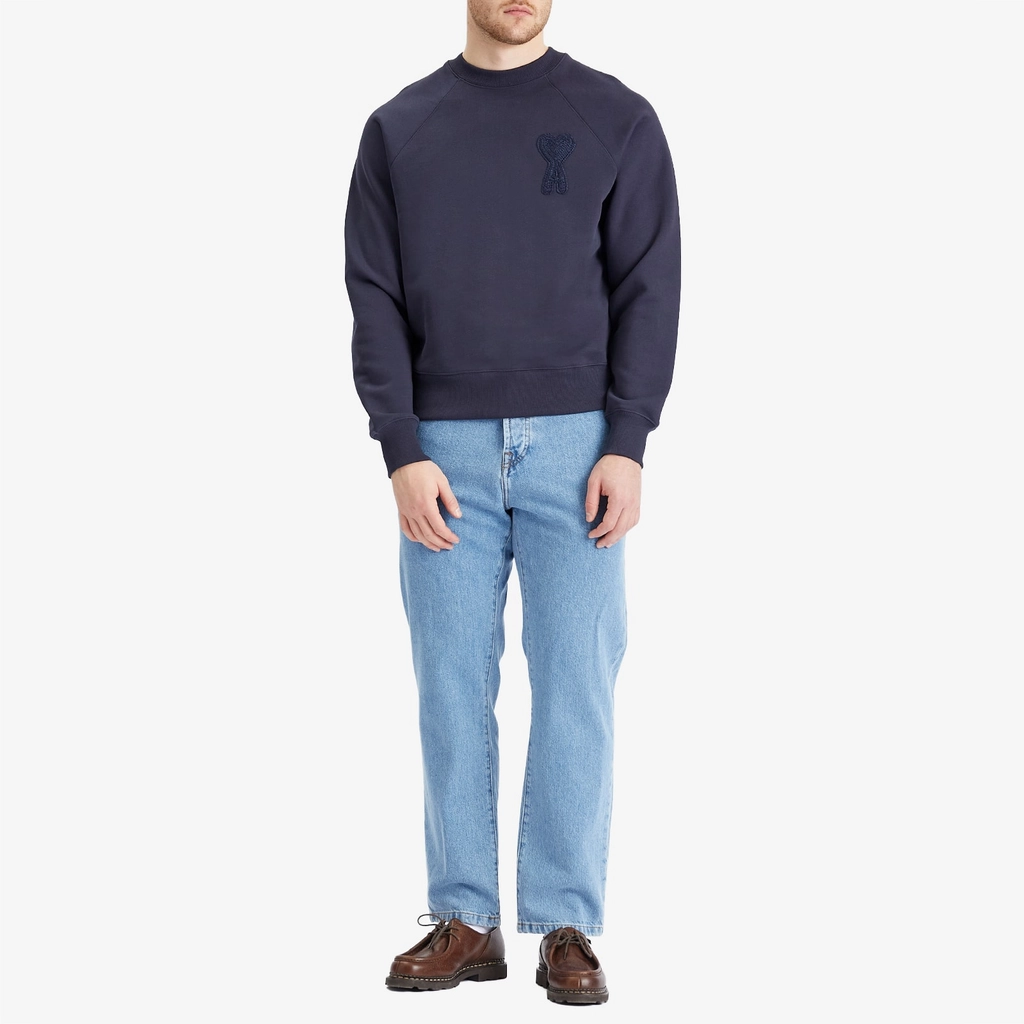 AMI Paris Men's Woven Logo Sweatshirt Navy Blue